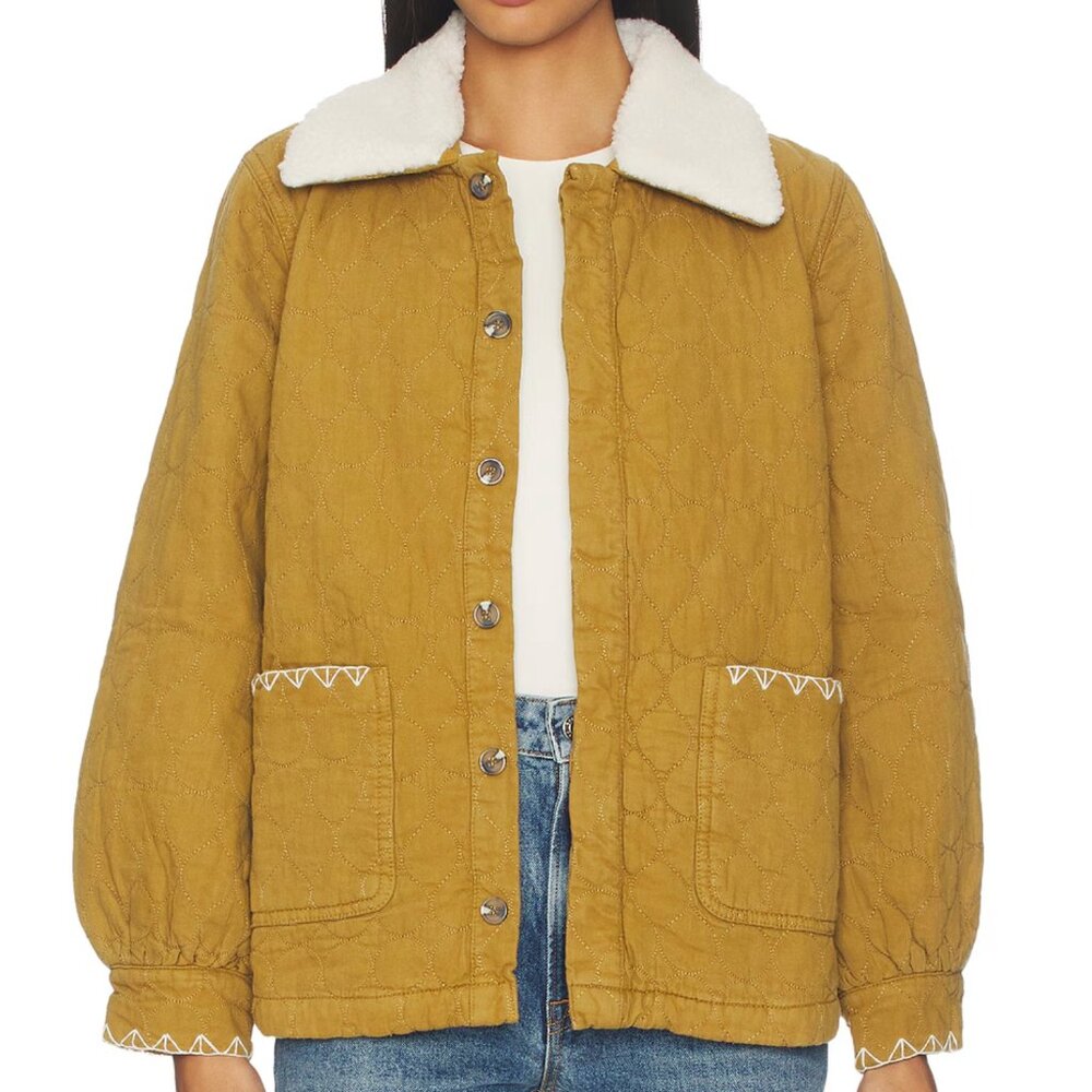 Seventy + Mochi Frida Sherpa Collar Quilted Jacket - Size Small NWT